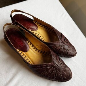 Pikolinos Leather Slingback Heels in Brown Reddish-Brown Hue. Size 37 USA 6.5-7